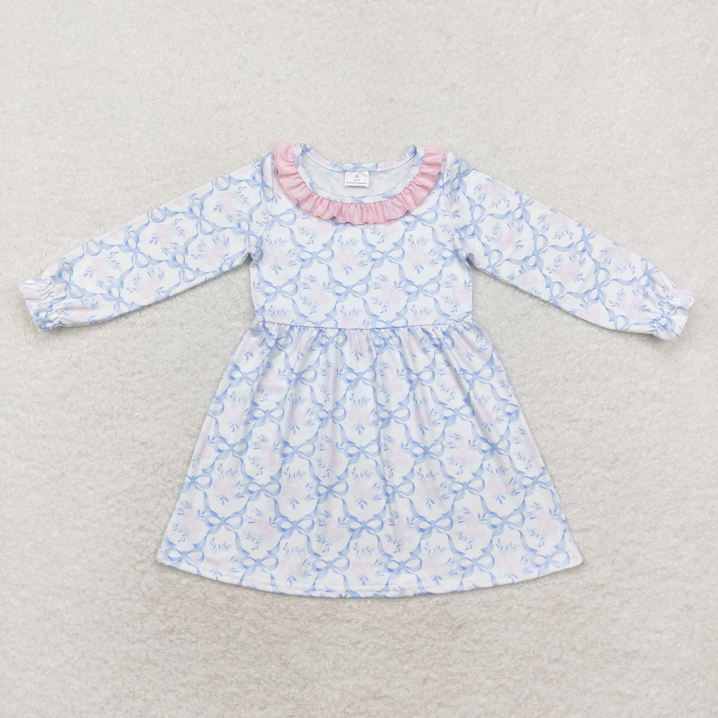 Baby Girls Blue Bow Long Sleeve Dress