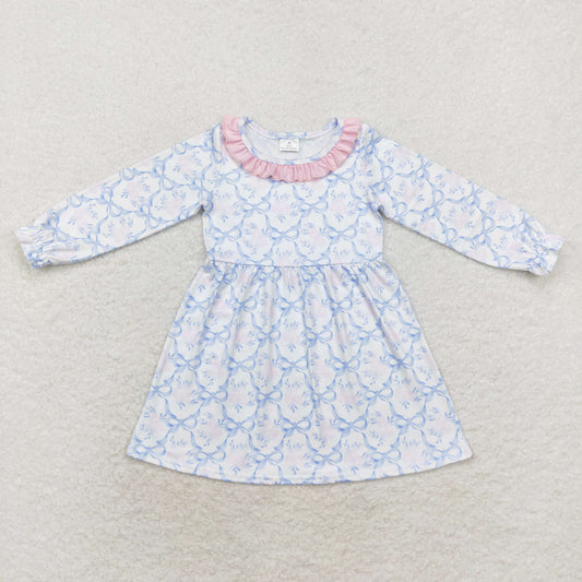 Baby Girls Blue Bow Long Sleeve Dress