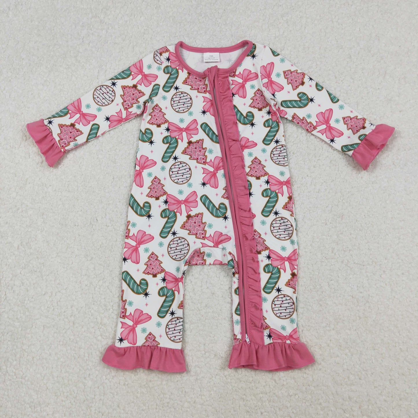 Baby Girls Christmas Party Cute Pink Ruffle Zippy Romper