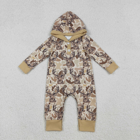 Baby Boys Hunting Camo Deer Long Sleeve Hoodie Romper