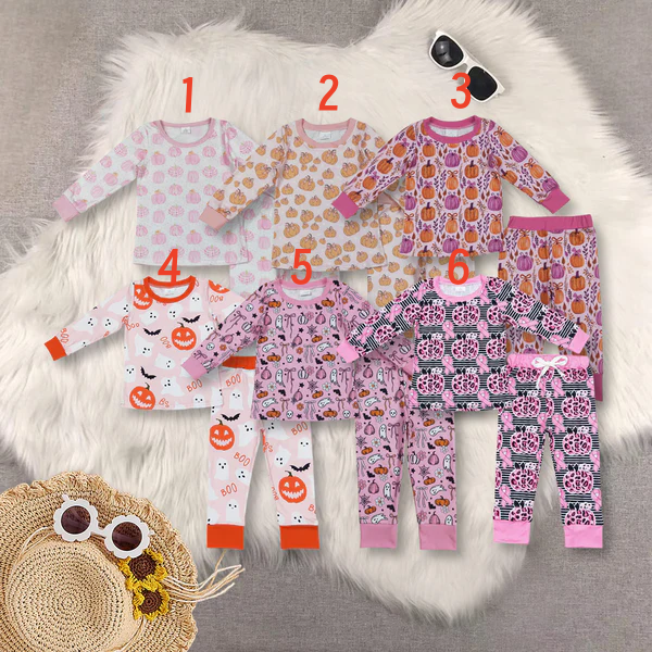Kids Sibling Girls Pumpkin Long Sleeve Pajama Set