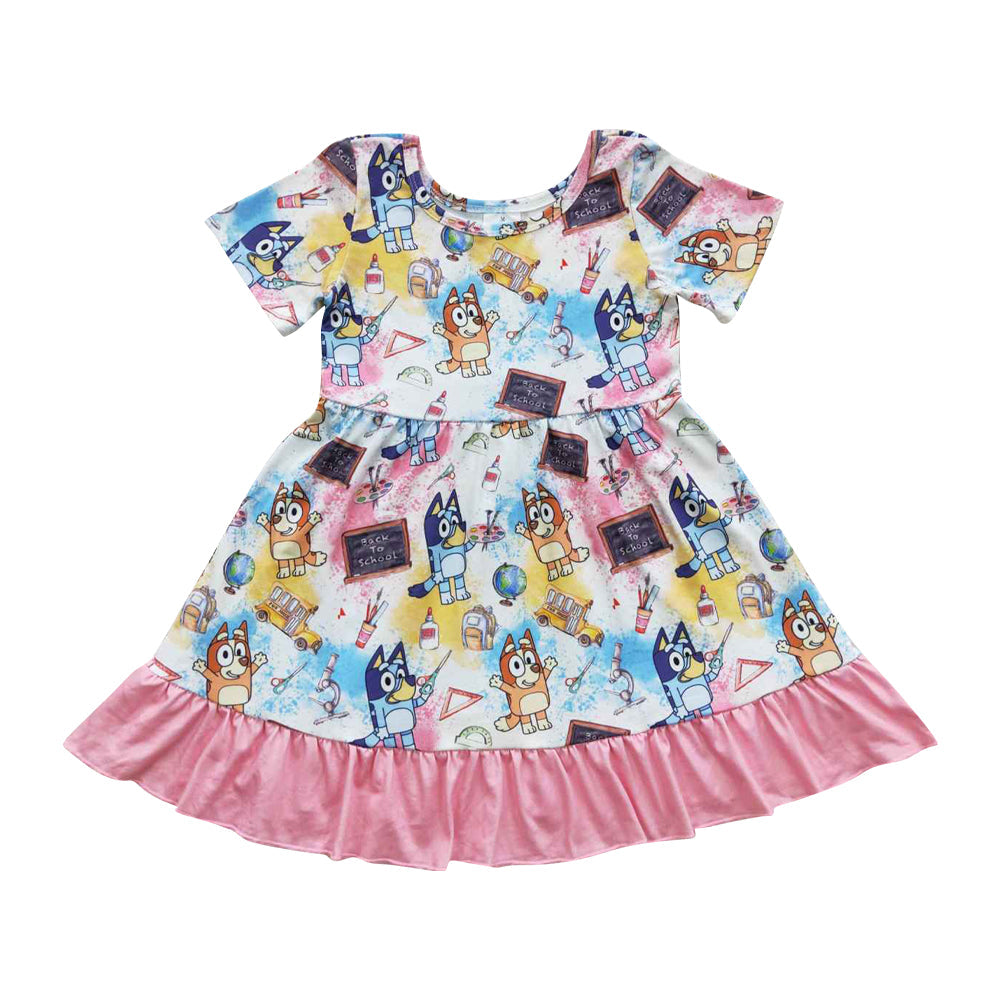 GSD0411 Cute Baby Cartoon Dog Back to School Dress