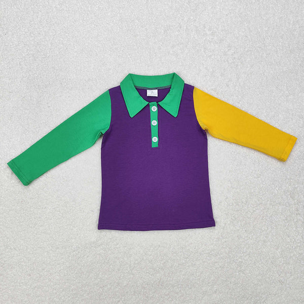 Sibling Baby Kids Long Sleeves Purple Yellow Green Mardi Gras Pullovers And Dresses