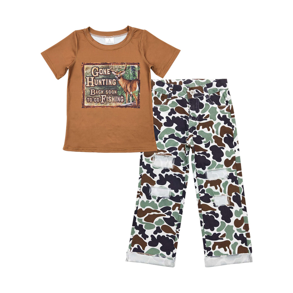 Gone Hunting Back Soon To Go Fishing Top Matching Camo Dnim Pants Outfit