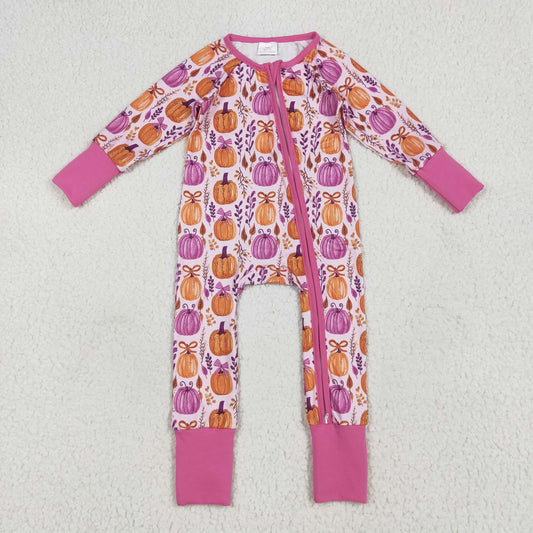 LR2270 Baby Boys Pink Pumpkin Long Sleeve Zip Romper