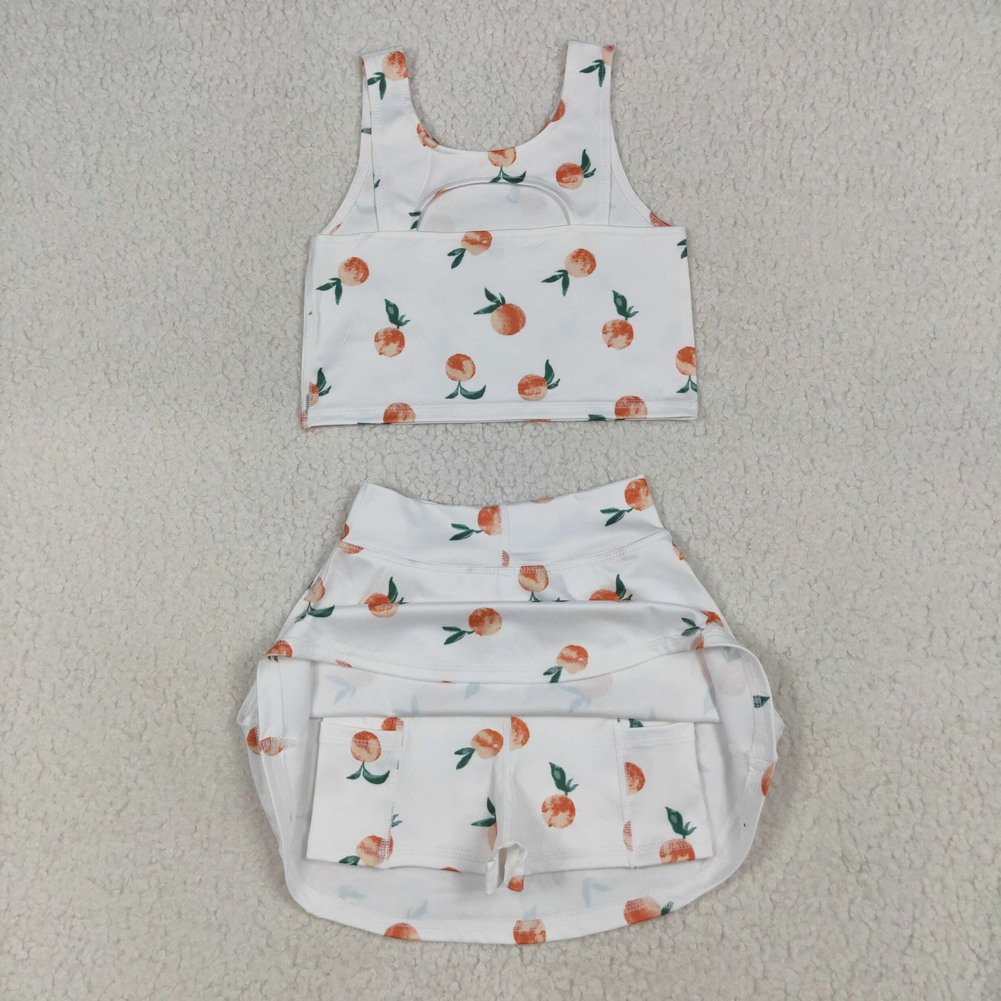 GSD2738 Kids Girls Peach Print Yoga Skort Set