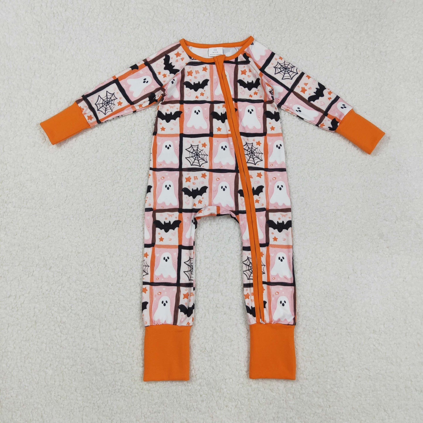LR2539 Baby Boys Halloween Bat Long Sleeve Zippy Romper