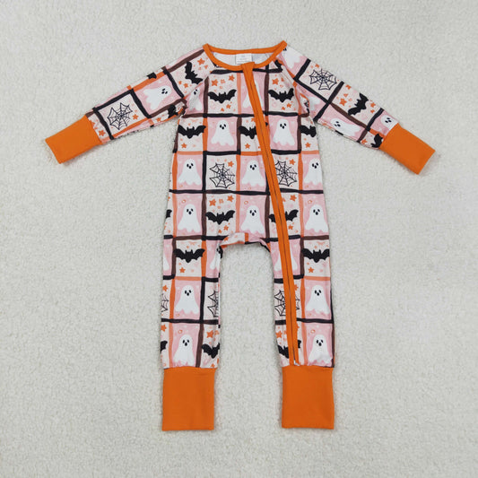 LR2539 Baby Boys Halloween Bat Long Sleeve Zippy Romper
