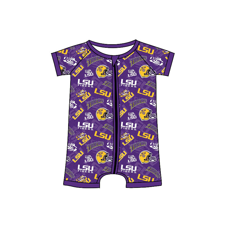 Baby Boys Sport Team LSU Short Sleeve Romper  Preorder 3 MOQ