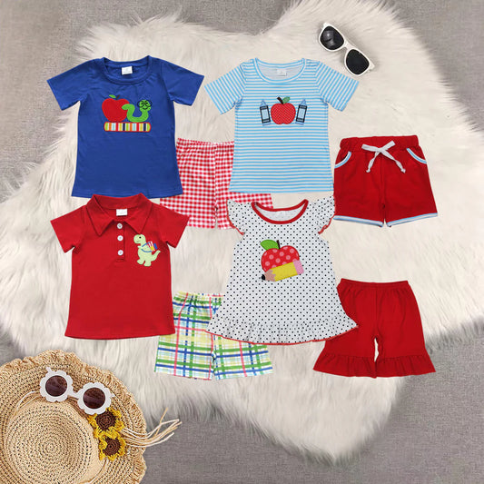 Sibling Kids Wear embroidery back to school Shorts Set