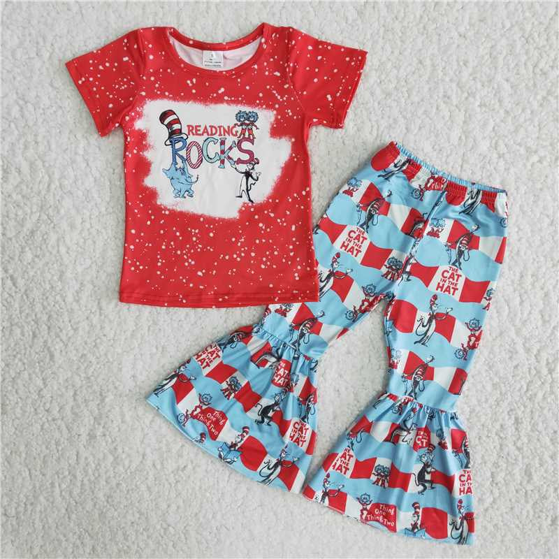 Sibling Baby Girls Short Sleeves Dr Reding Top Bell Bottom Pant Set