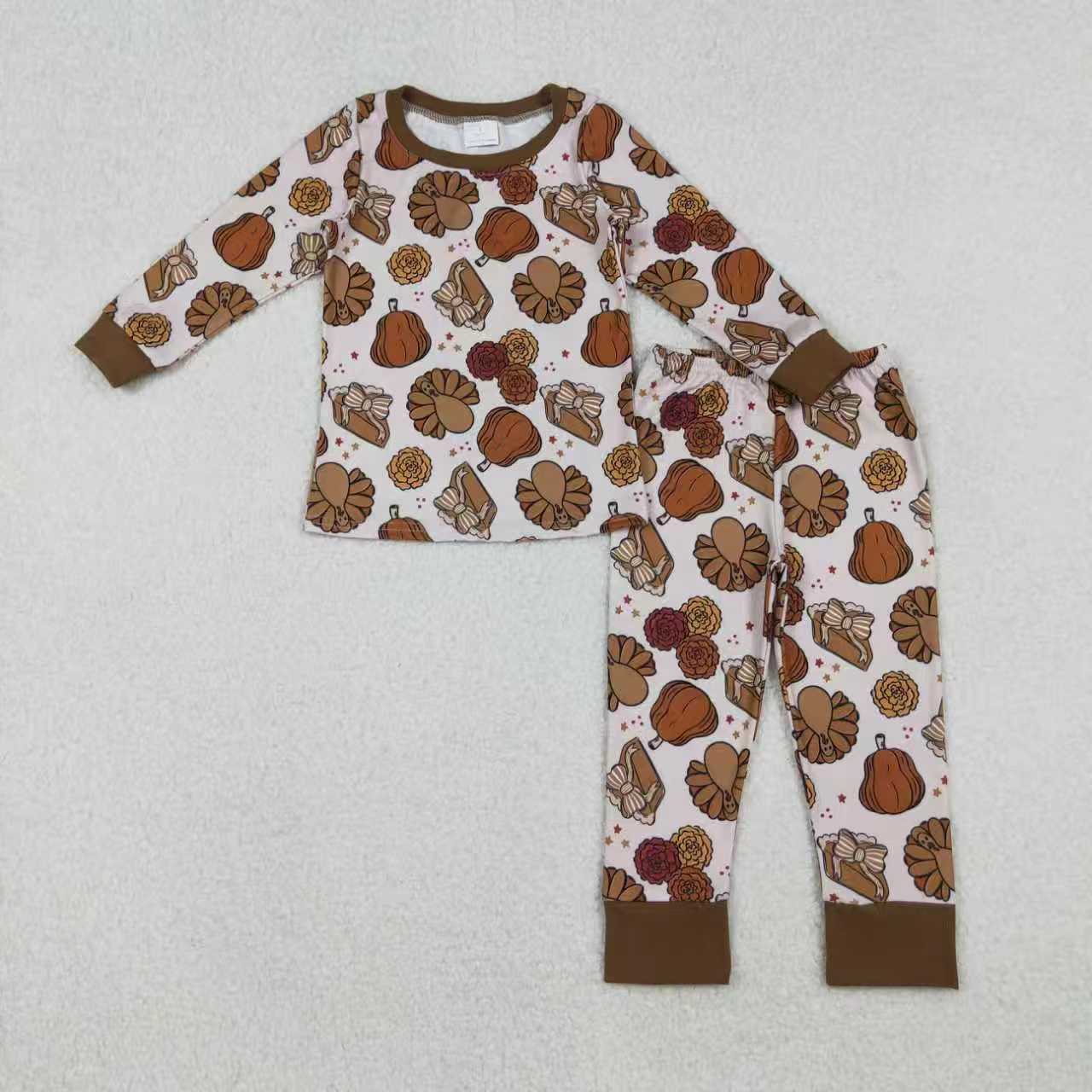 Sibling Girls Turkey Pie Pumpkin Pajama Set /Footed Romper