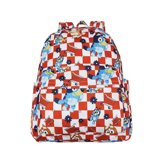 Kids Girls Backpack Cartoon Dog Red Checker School Bag