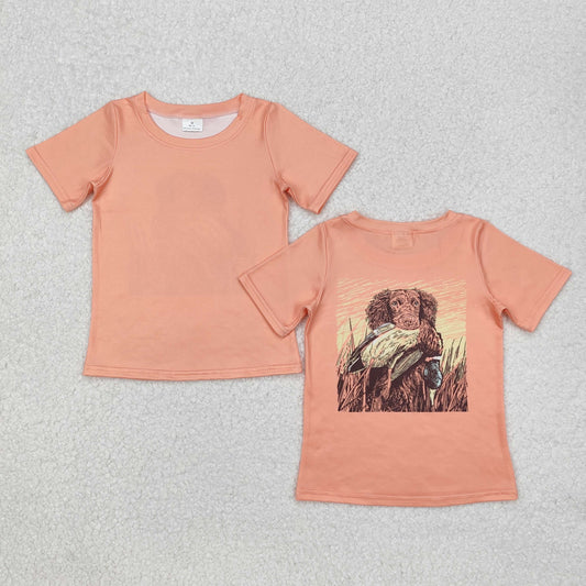 Baby Boys Peach Short Sleeves Gog Duck Print Hunting T-shirt Top