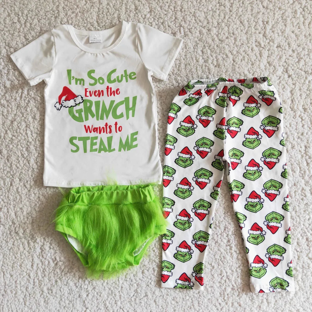 Toddler Girl Clothes Christmas Cartoon Green 3 pcs Set