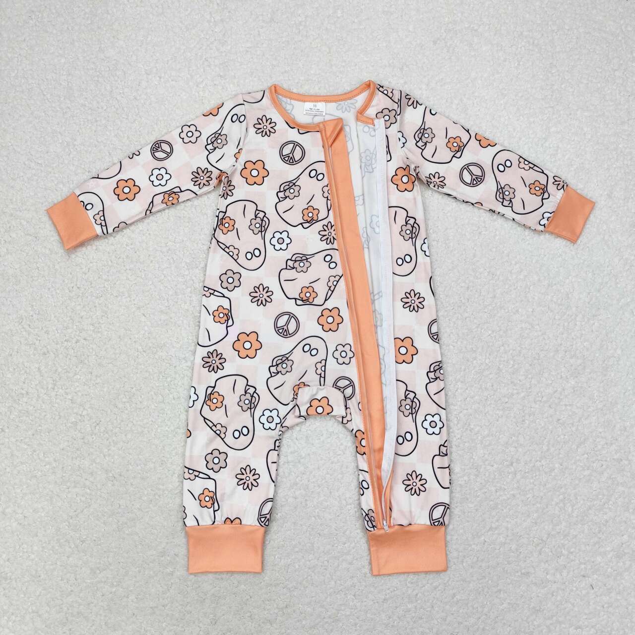 Baby Girls Hallween Ghost Flower Zipper Long Sleeve Romper