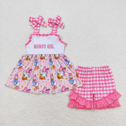 Summer Embroidery Mama's Girl Cartoon Duck Short Set