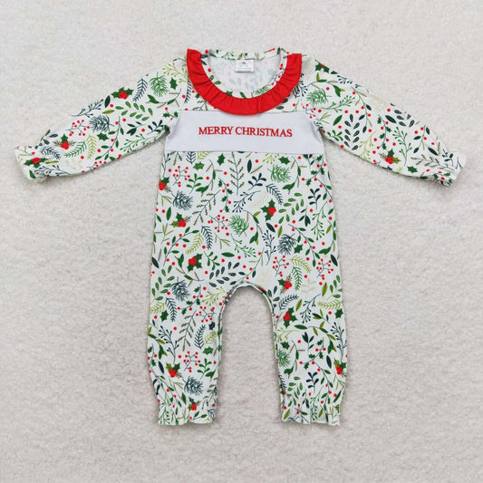 Baby Girls  Merry Christmas Holly Long Sleeve Romper