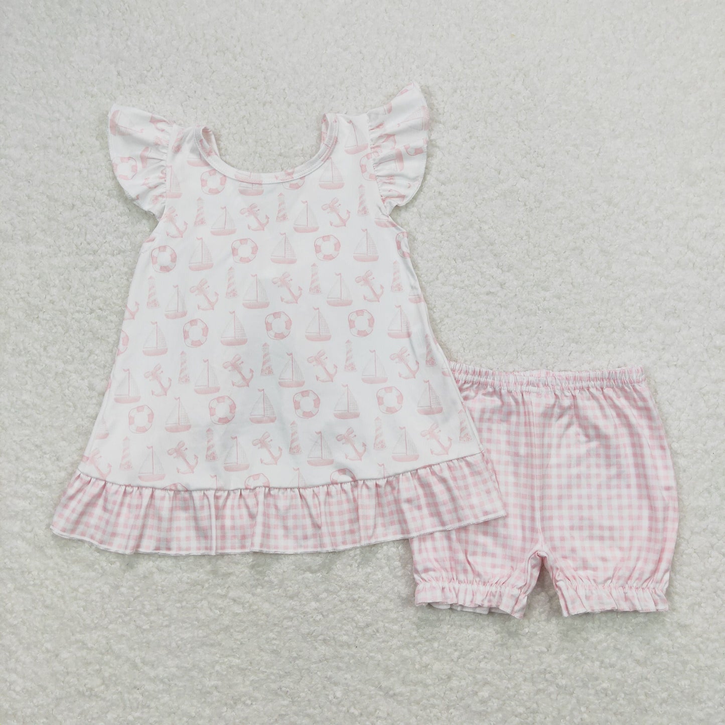 Baby Girls Pink Sailboat Anchor Shorts Set