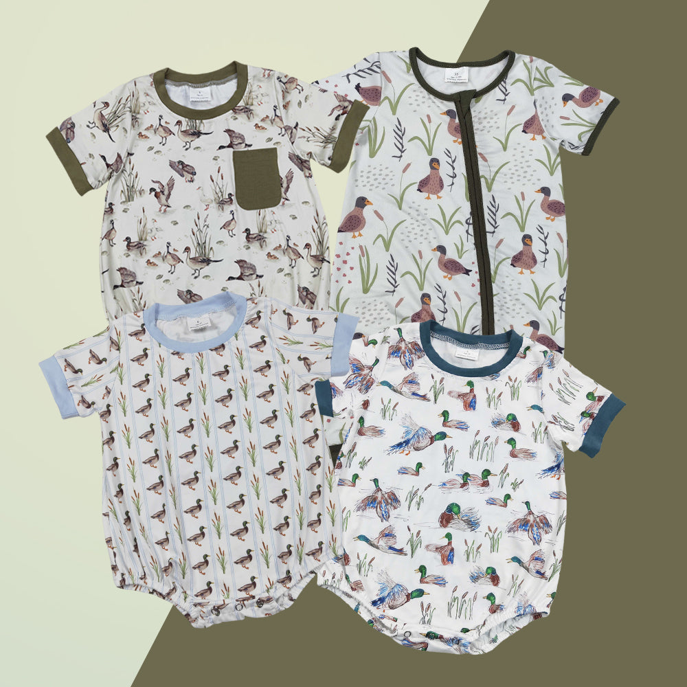 Newborn Baby Boys Sibling Summer Mallard Duck Short Sleeve Bubble Romper