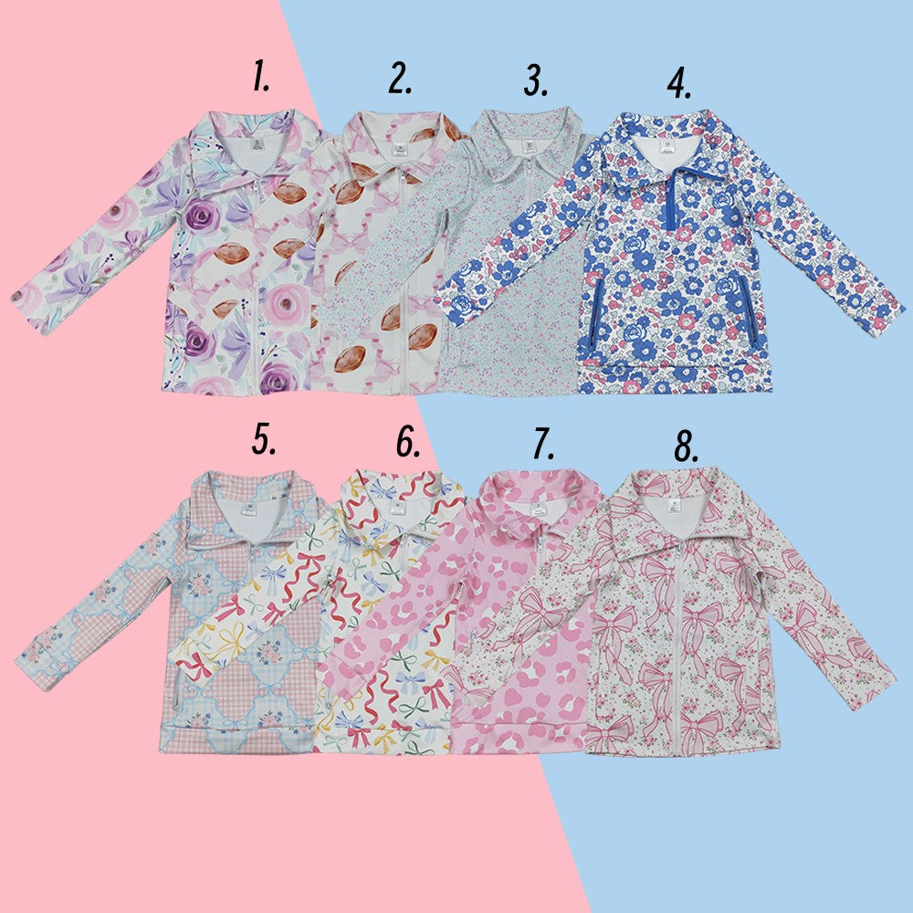 Sibling Baby Girls Floral Long Sleeve Active Pullover With  Zipper and Pocket