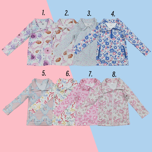 Sibling Baby Girls Floral Long Sleeve Active Pullover With  Zipper and Pocket