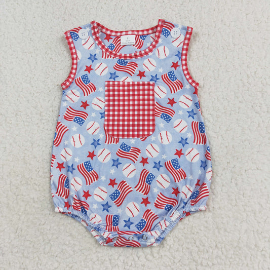 Baby Boys Summer  USA Flag Baseball Romper