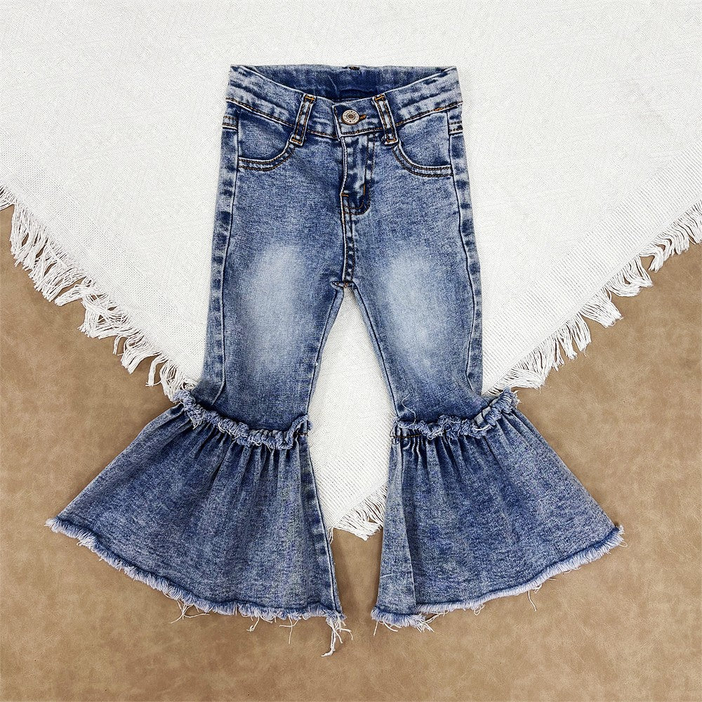 Toddler Girls Pink Bow Sweater Top With Denim Pants Outfit