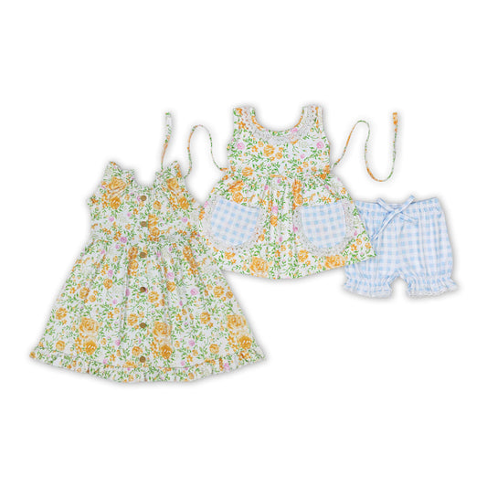 Baby Girls Sibling Summer Yellow Floral Outfit and Dress