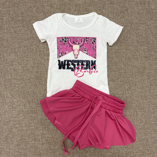 Baby Girls Western  Top Hot Pink Yoga Shorts Set