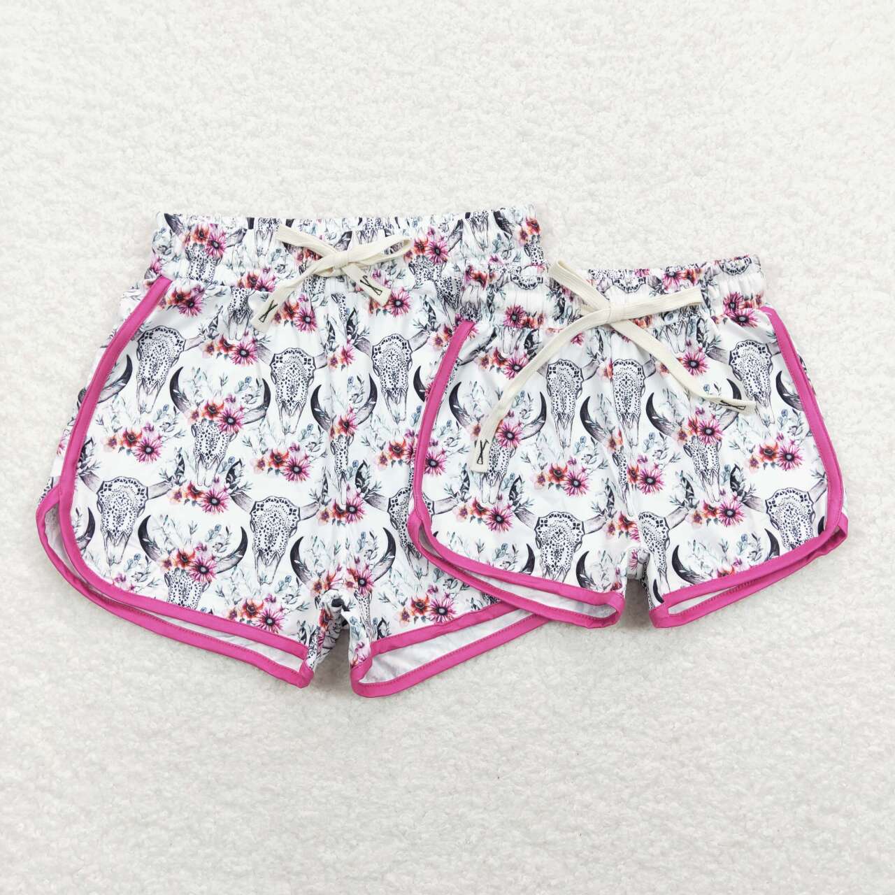 Western Cow Skull Flower Mommy and Me Shorts