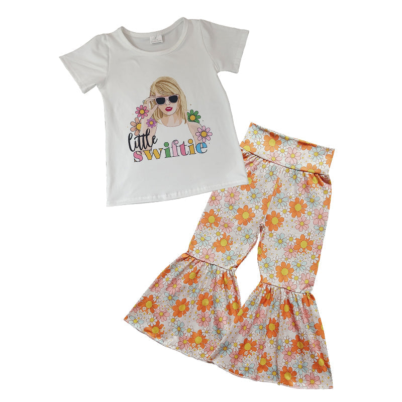 Little Swiftie Singer Fans Flower Bell Bottom Pants Outfit