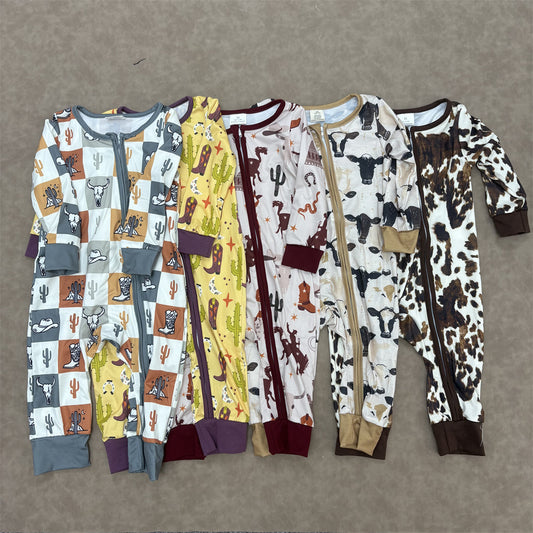 Little Cowboys Baby Western Rodeo Howdy Long Sleeve Zippy Romper One-piece