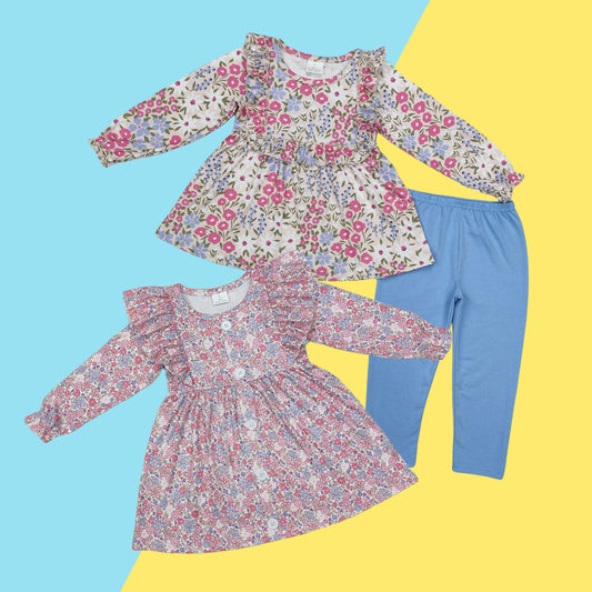 Sibling Baby Girls garden Floral Tunic Top Legging Set /Dress