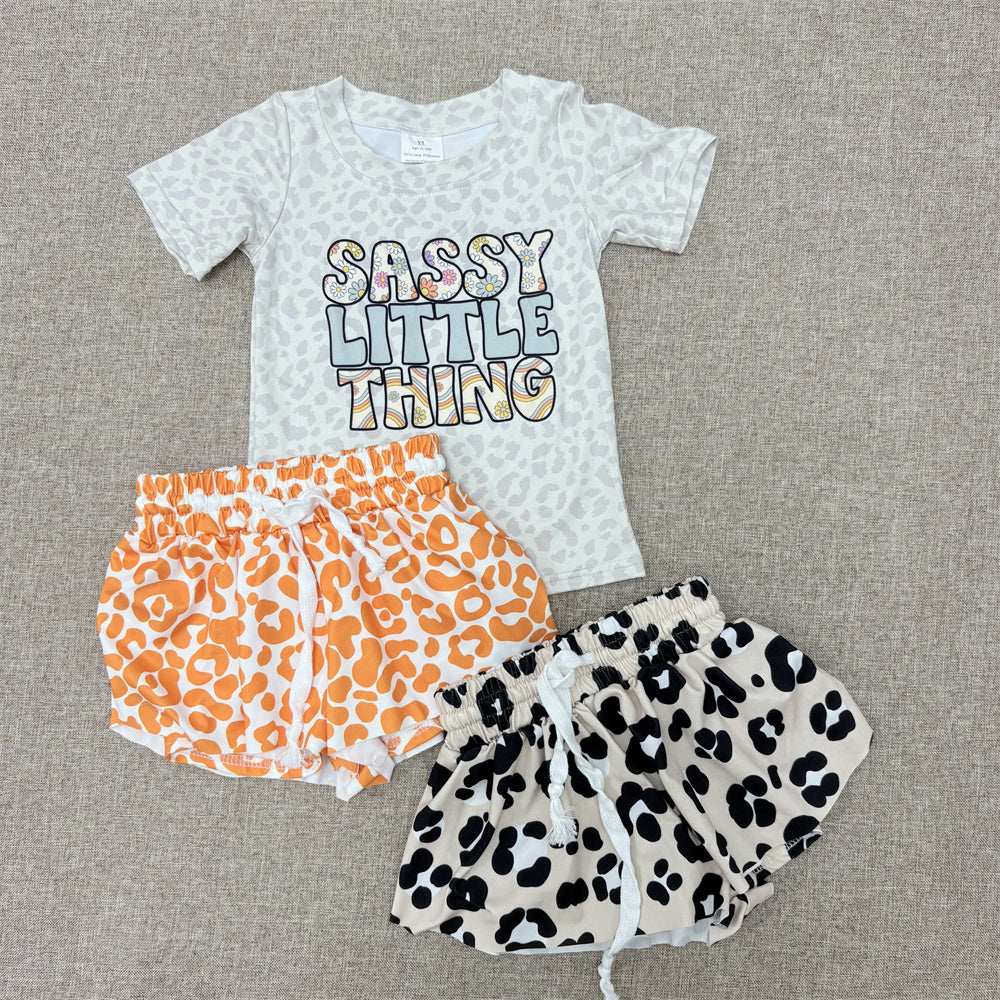 Baby Girls Short Sleeve Top Leopard Ruffle Shorts Set