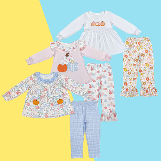 Sibling Kids Girls Pumpkin Long Sleeve Tunic Top With Pants Outfit