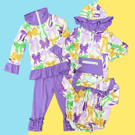 Sibling Girls Baby Mardigras Bow Matching Clothing
