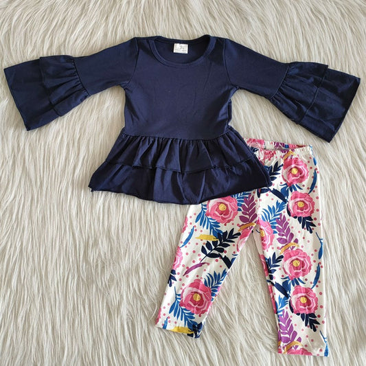 Navy Cotton Top and Floral Legging Set