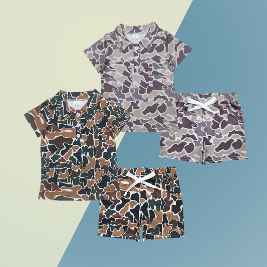 Baby Boys Sibling  Camo Button Shirt Top Shorts Set