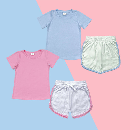 Summer Sibling Clothing Girls Boys Shor Sleeve Shirt Matching Shorts Outfit