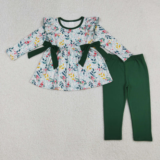 Kids Girls Christmas Long Sleeve Tunic Top Green Pants Set