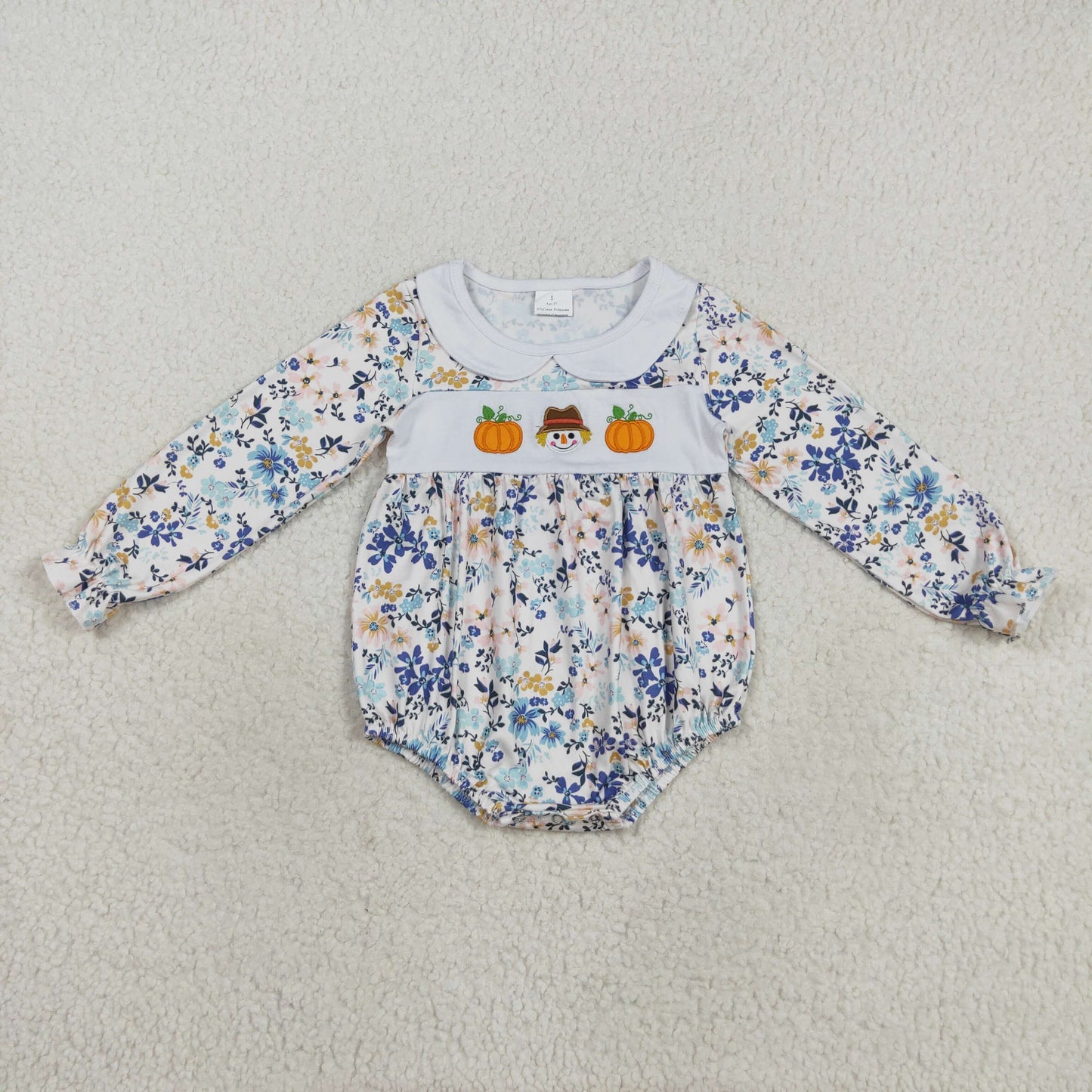 LR2246 Baby Girls Floral Pumpkin Long Sleeve Bubble Romper