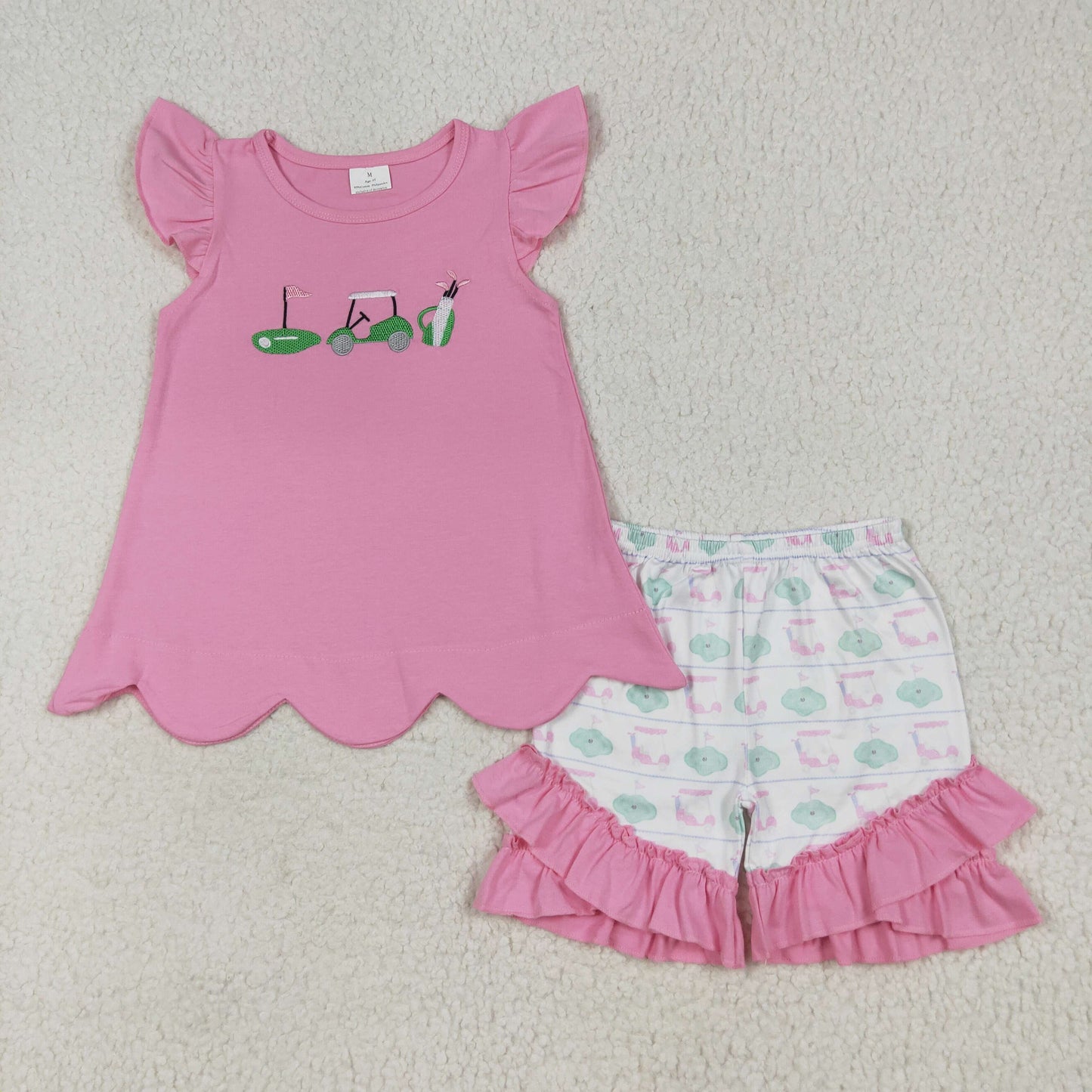Baby Girls Golf Pink Top Ruffle Shorts Set