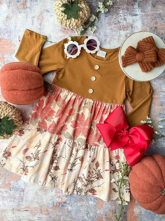 (5MOQ) Baby Girls Fall Floral Long Sleeve Dress Pre-order