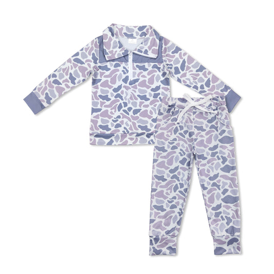 Baby Toddler Grey Camo Half Zip Pullover Top Pants Outfit