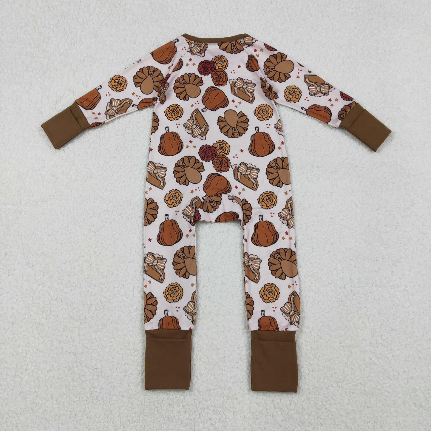 Baby Boys Thanksiving Turkey Pumpkin Long Sleeve Footie Romper