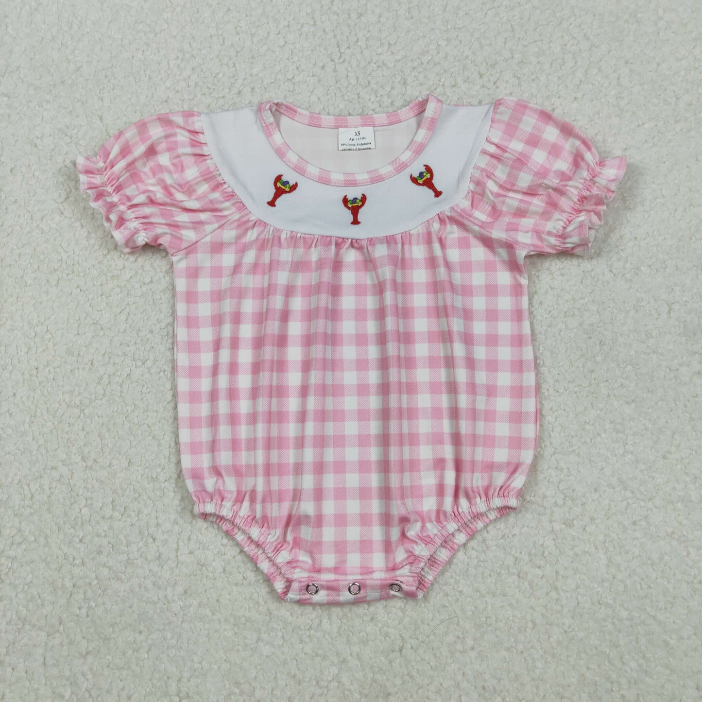 Baby Girls Mardi Gras Caryfish Pink Gingham Short Sleeve Bubble Romper