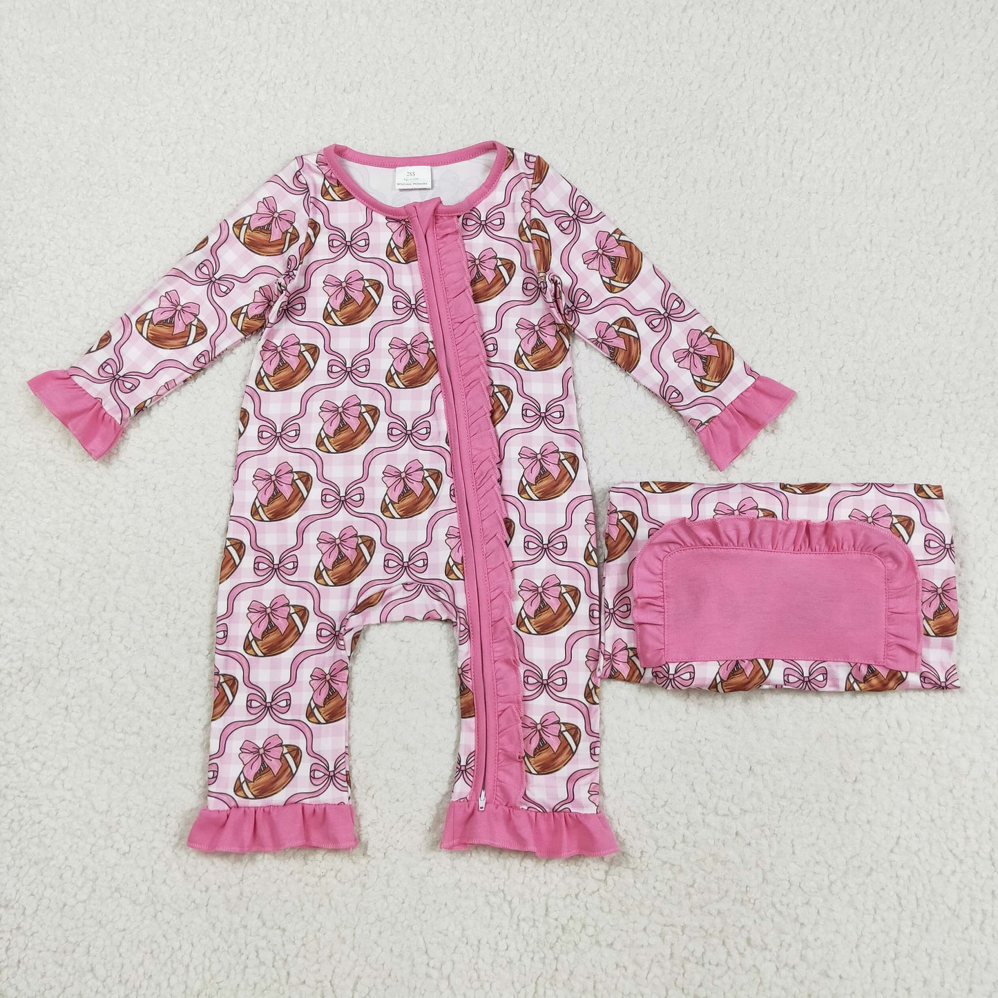Sibling Girls Toddler Football Bow Long Sleeve Pajama Set and Romper