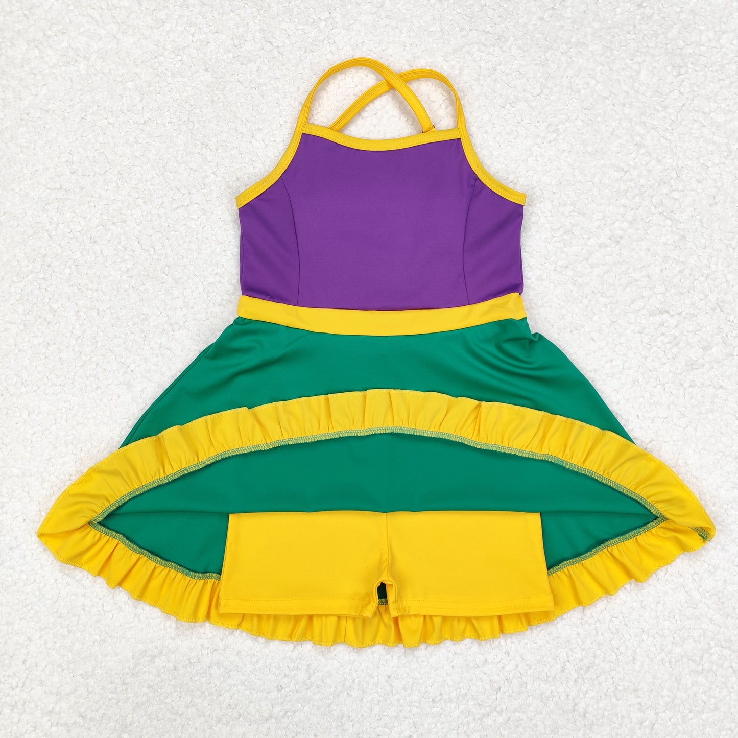 Sibling Baby Girls Mardi Gras Yoga Active Wear One And Two Pieces Dress With Shorts