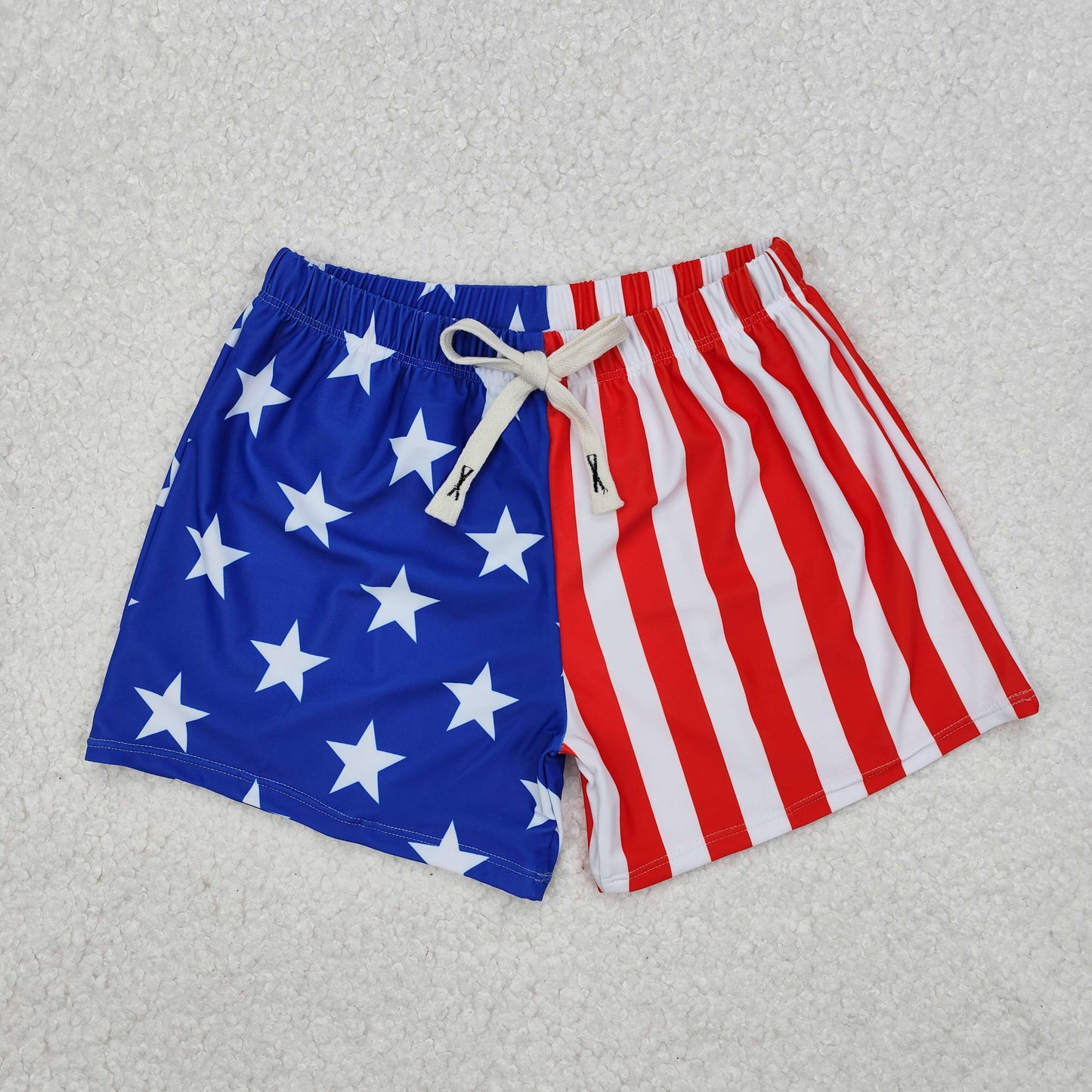 Baby Boys Blue Stars Red Stripe 4th Of July  Swimming Trunks